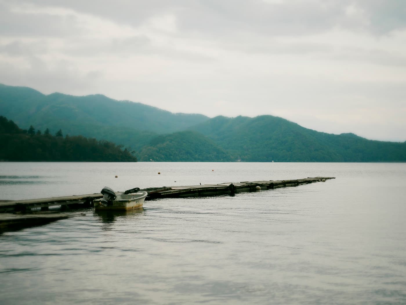 霧のかかる野尻湖の桟橋